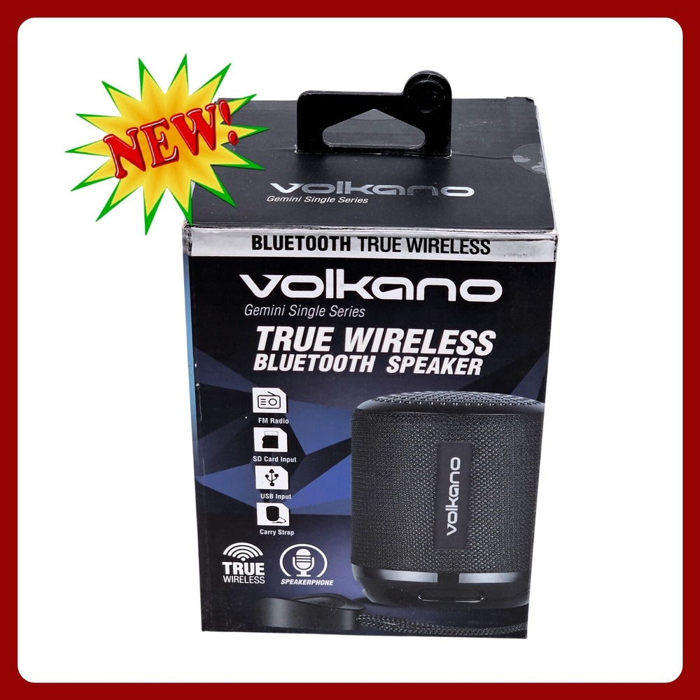 Volkano Gemini Black Wireless‎ Bluetooth Speaker FM Radio SD USB Mini Portable